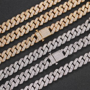 15mm Two Rows Zirconia Cuban Chain Brass Necklace