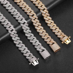 15mm Two Rows Zirconia Cuban Chain Brass Necklace