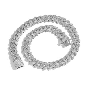 15mm Two Rows Zirconia Cuban Chain Brass Necklace