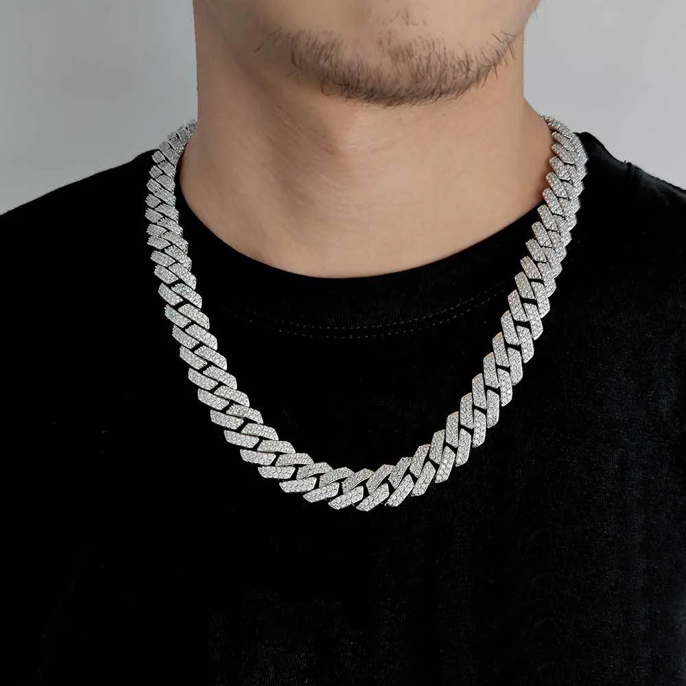 15mm Two Rows Zirconia Cuban Chain Brass Necklace - image2