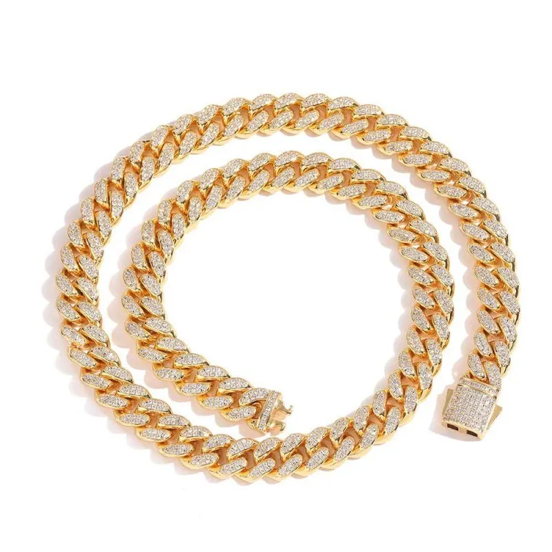 12mm Two Rows Zirconia Cuban Chain Man Brass Necklace