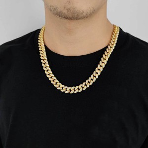 12mm Two Rows Zirconia Cuban Chain Man Brass Necklace