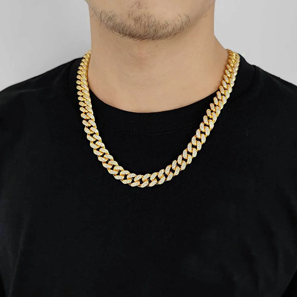 12mm Two Rows Zirconia Cuban Chain Man Brass Necklace - image1