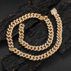12mm Two Rows Zirconia Cuban Chain Man Brass Necklace