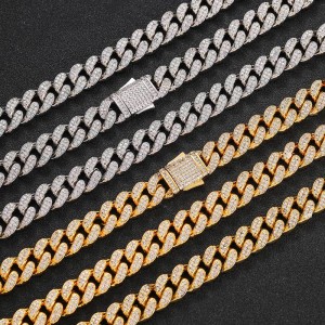 12mm Two Rows Zirconia Cuban Chain Man Brass Necklace