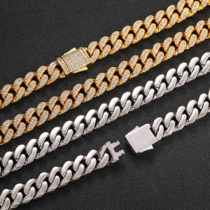 12mm Two Rows Zirconia Cuban Chain Man Brass Necklace