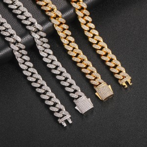 12mm Two Rows Zirconia Cuban Chain Man Brass Necklace