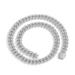 12mm Two Rows Zirconia Cuban Chain Man Brass Necklace