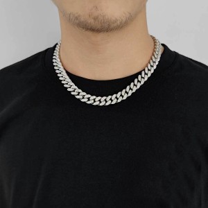 12mm Two Rows Zirconia Cuban Chain Man Brass Necklace