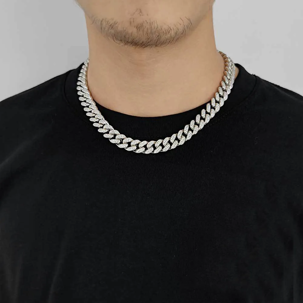 12mm Two Rows Zirconia Cuban Chain Man Brass Necklace - image2