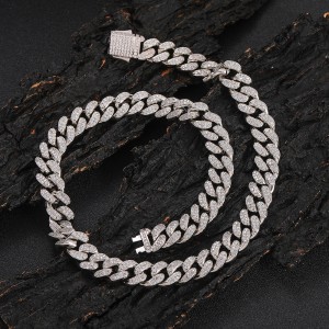 12mm Two Rows Zirconia Cuban Chain Man Brass Necklace