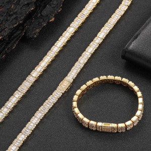 8mm Mixed Zirconia Ice Sugar Chain Brass Necklace
