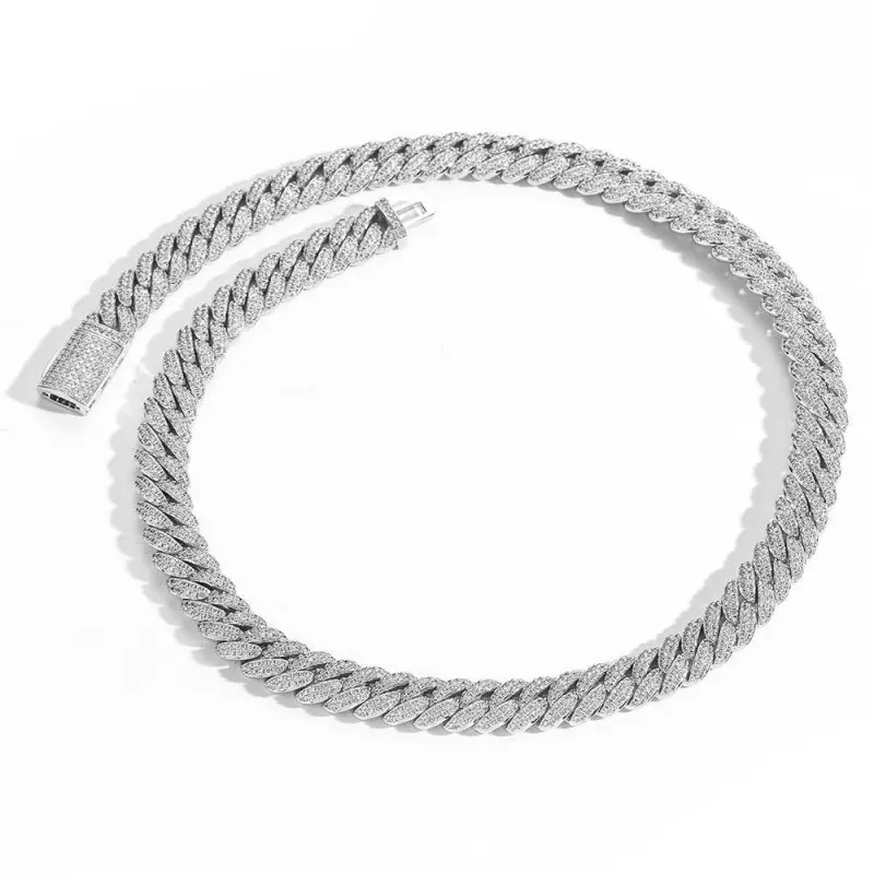 10mm Zirconia Bubble Cuban Chain Brass Necklace