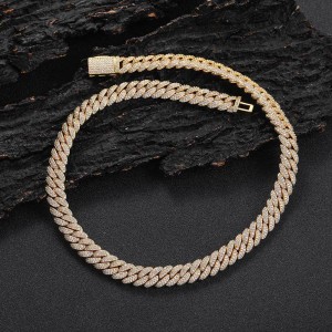 10mm Zirconia Bubble Cuban Chain Brass Necklace