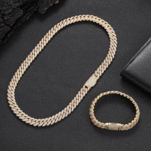 10mm Zirconia Bubble Cuban Chain Brass Necklace