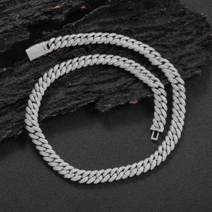 10mm Zirconia Bubble Cuban Chain Brass Necklace
