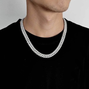 10mm Zirconia Bubble Cuban Chain Brass Necklace