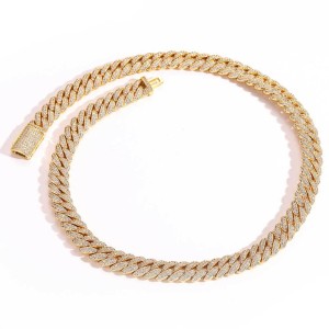 10mm Zirconia Bubble Cuban Chain Brass Necklace