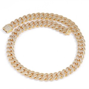 12mm Mixed Zirconia Cuban Chain Man Brass Necklace