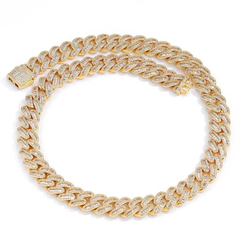 12mm Mixed Zirconia Cuban Chain Man Brass Necklace