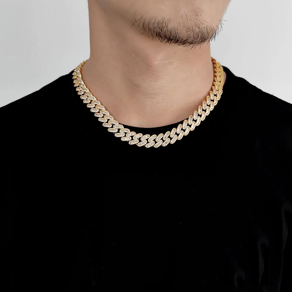 12mm Mixed Zirconia Cuban Chain Man Brass Necklace - image1