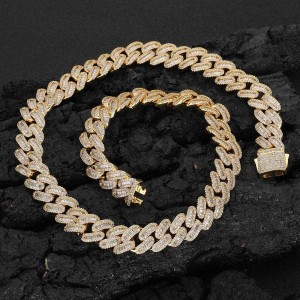 12mm Mixed Zirconia Cuban Chain Man Brass Necklace
