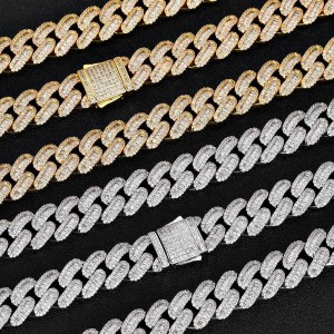 12mm Mixed Zirconia Cuban Chain Man Brass Necklace