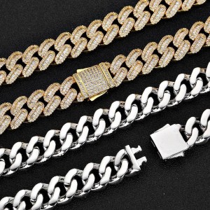 12mm Mixed Zirconia Cuban Chain Man Brass Necklace
