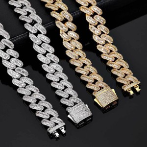 12mm Mixed Zirconia Cuban Chain Man Brass Necklace