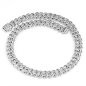 12mm Mixed Zirconia Cuban Chain Man Brass Necklace