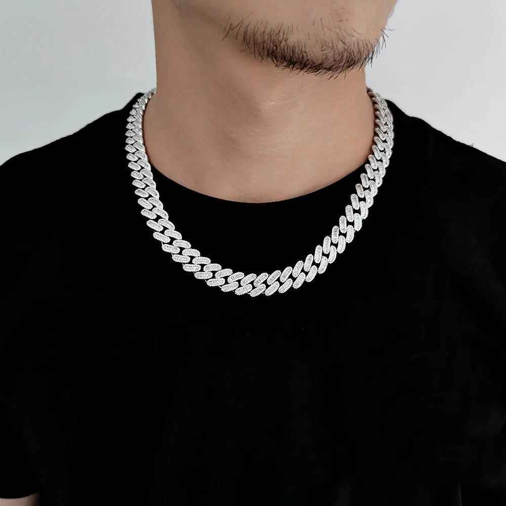 12mm Mixed Zirconia Cuban Chain Man Brass Necklace - image2