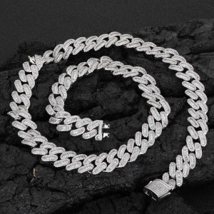12mm Mixed Zirconia Cuban Chain Man Brass Necklace