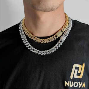 12mm Two Rows Cubic Zirconia Cuban Chain Brass Necklace