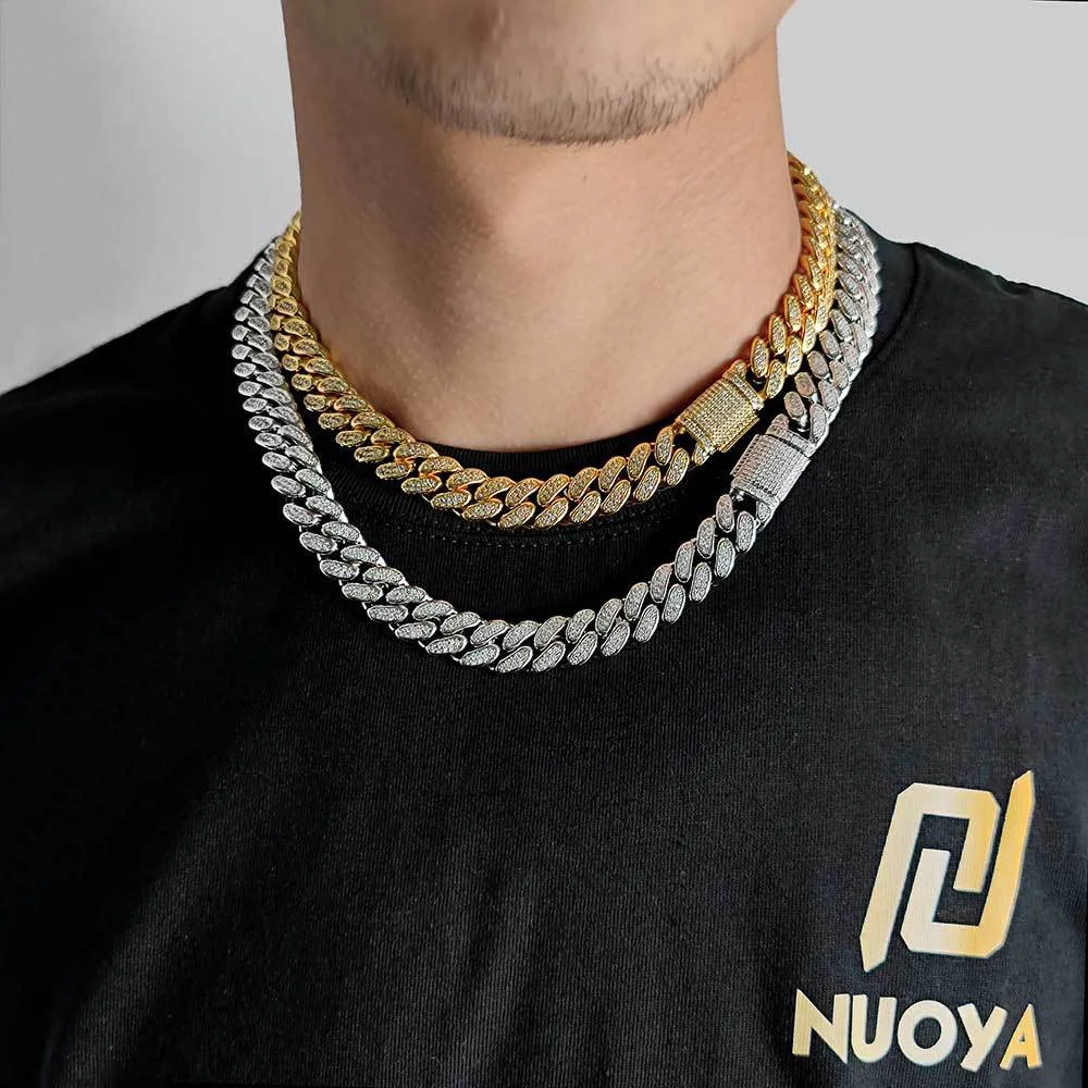 12mm Two Rows Cubic Zirconia Cuban Chain Brass Necklace - image1