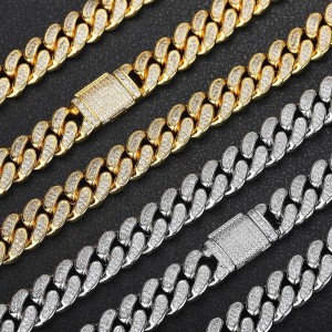 12mm Two Rows Cubic Zirconia Cuban Chain Brass Necklace