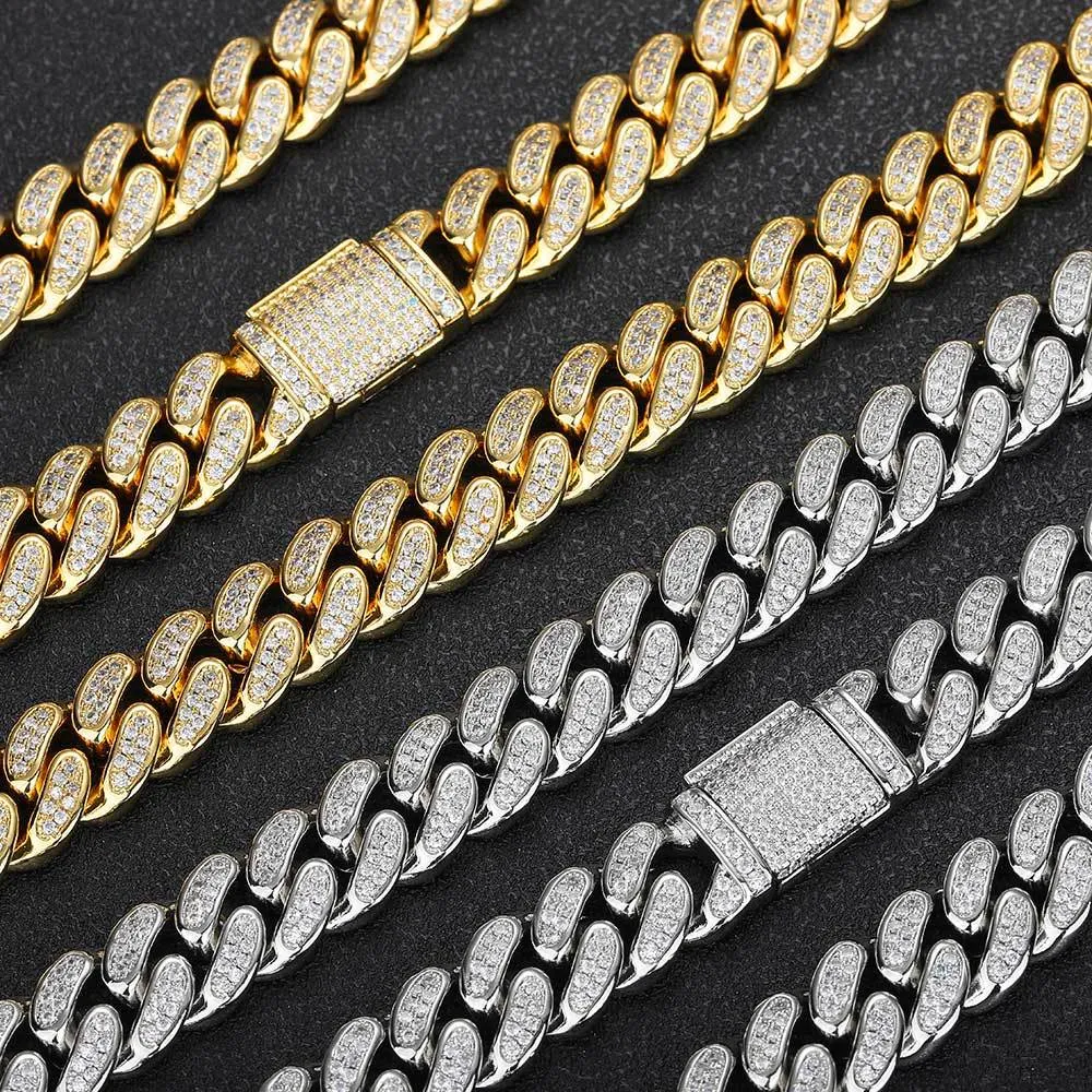 12mm Two Rows Cubic Zirconia Cuban Chain Brass Necklace - image2