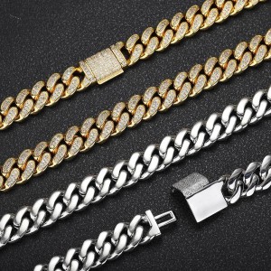 12mm Two Rows Cubic Zirconia Cuban Chain Brass Necklace