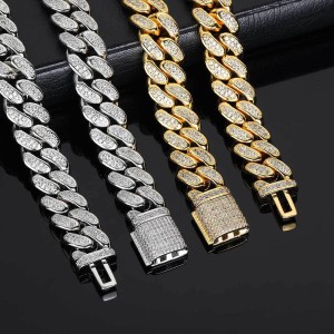 12mm Two Rows Cubic Zirconia Cuban Chain Brass Necklace