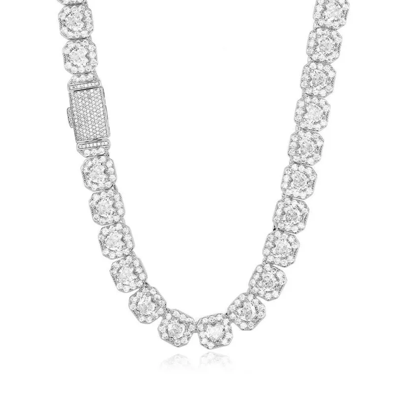10mm Zirconia Heart Chain Ice Sugar Brass Necklace