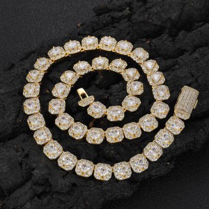 10mm Zirconia Heart Chain Ice Sugar Brass Necklace