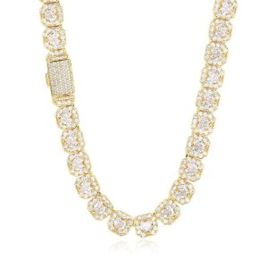 10mm Zirconia Heart Chain Ice Sugar Brass Necklace