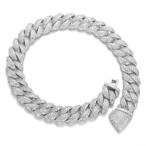 24mm T-Shape Zirconia Bubble Cuban Chain Brass Necklace