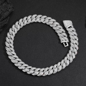 24mm T-Shape Zirconia Bubble Cuban Chain Brass Necklace
