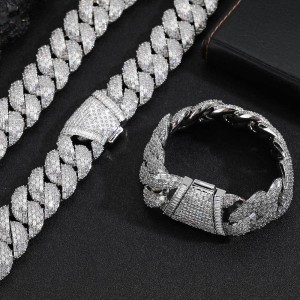 24mm T-Shape Zirconia Bubble Cuban Chain Brass Necklace