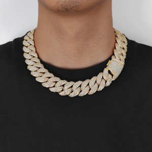 24mm T-Shape Zirconia Bubble Cuban Chain Brass Necklace