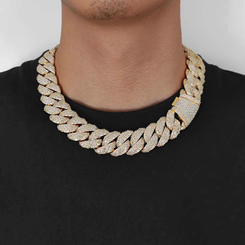24mm T-Shape Zirconia Bubble Cuban Chain Brass Necklace - image2