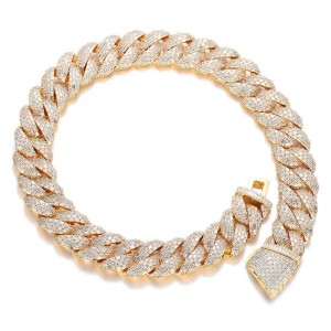 24mm T-Shape Zirconia Bubble Cuban Chain Brass Necklace