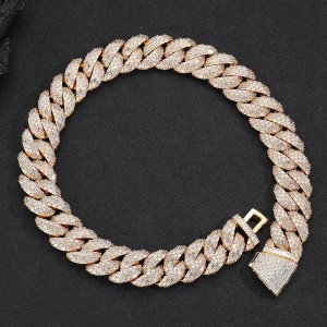 24mm T-Shape Zirconia Bubble Cuban Chain Brass Necklace