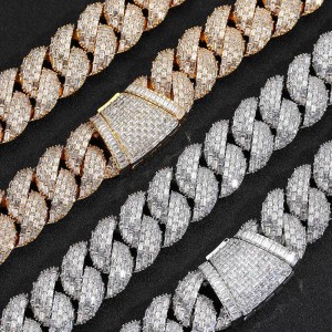 24mm T-Shape Zirconia Bubble Cuban Chain Brass Necklace