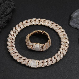 24mm T-Shape Zirconia Bubble Cuban Chain Brass Necklace